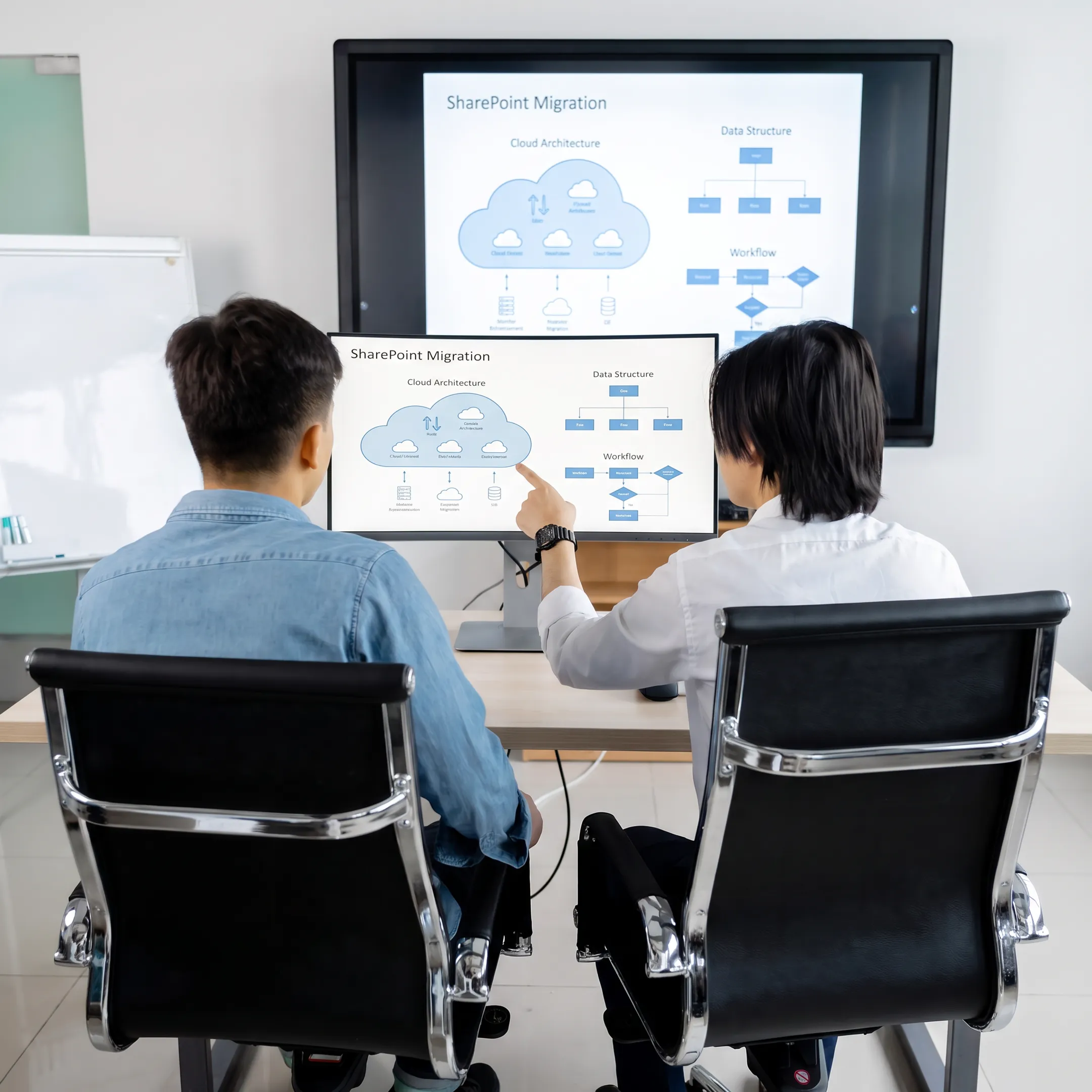 Consultant planning a SharePoint migration on a business technology dashboard