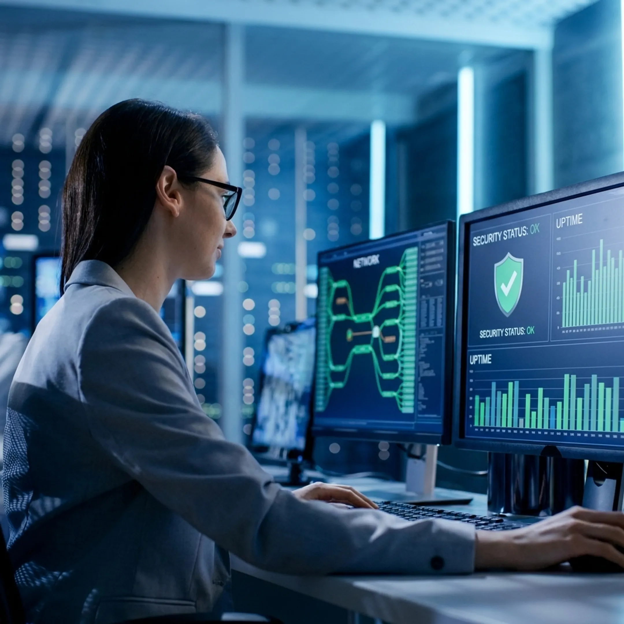 IT professional reviewing secure business network systems