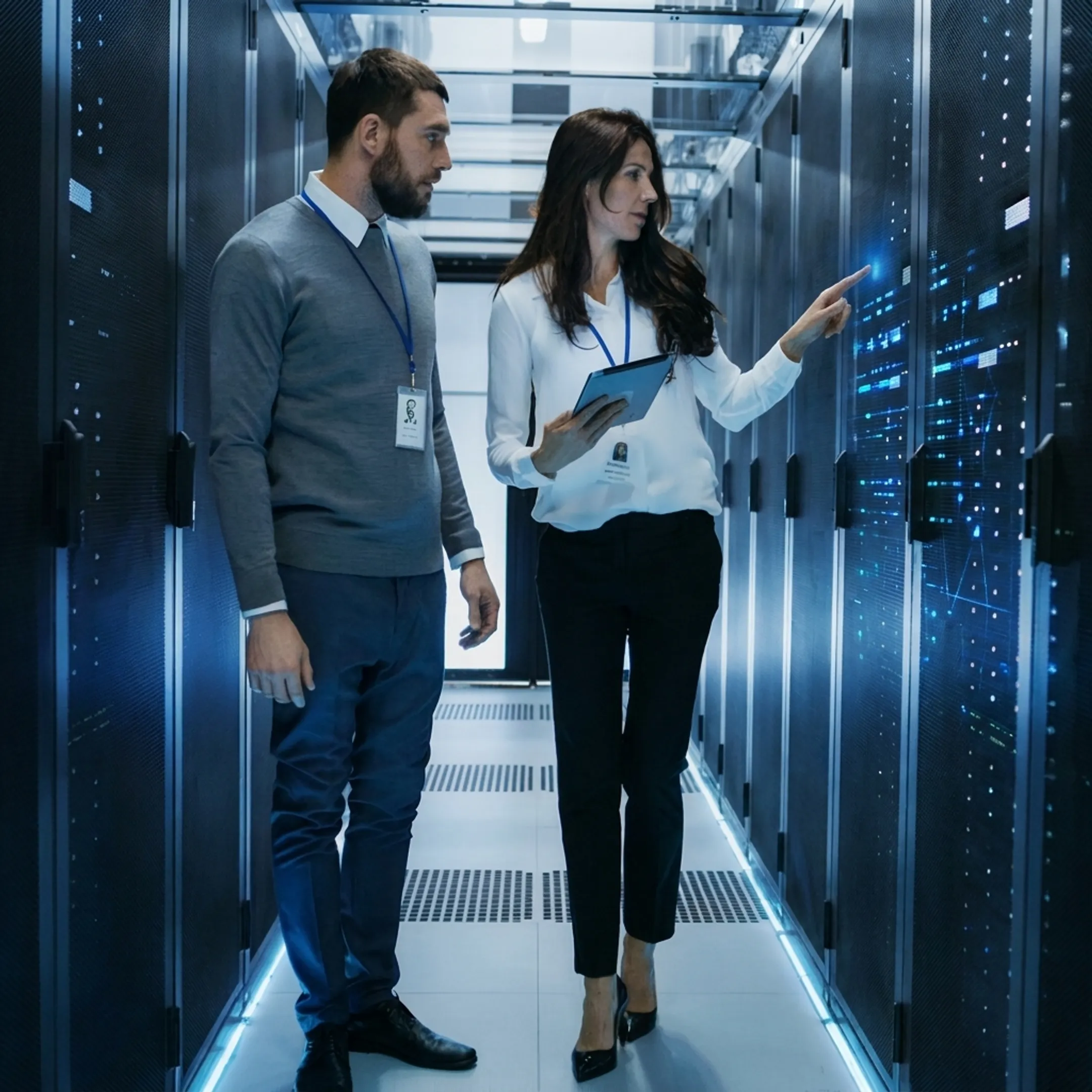 Technology advisor explaining IT compliance and cybersecurity improvements to business leaders