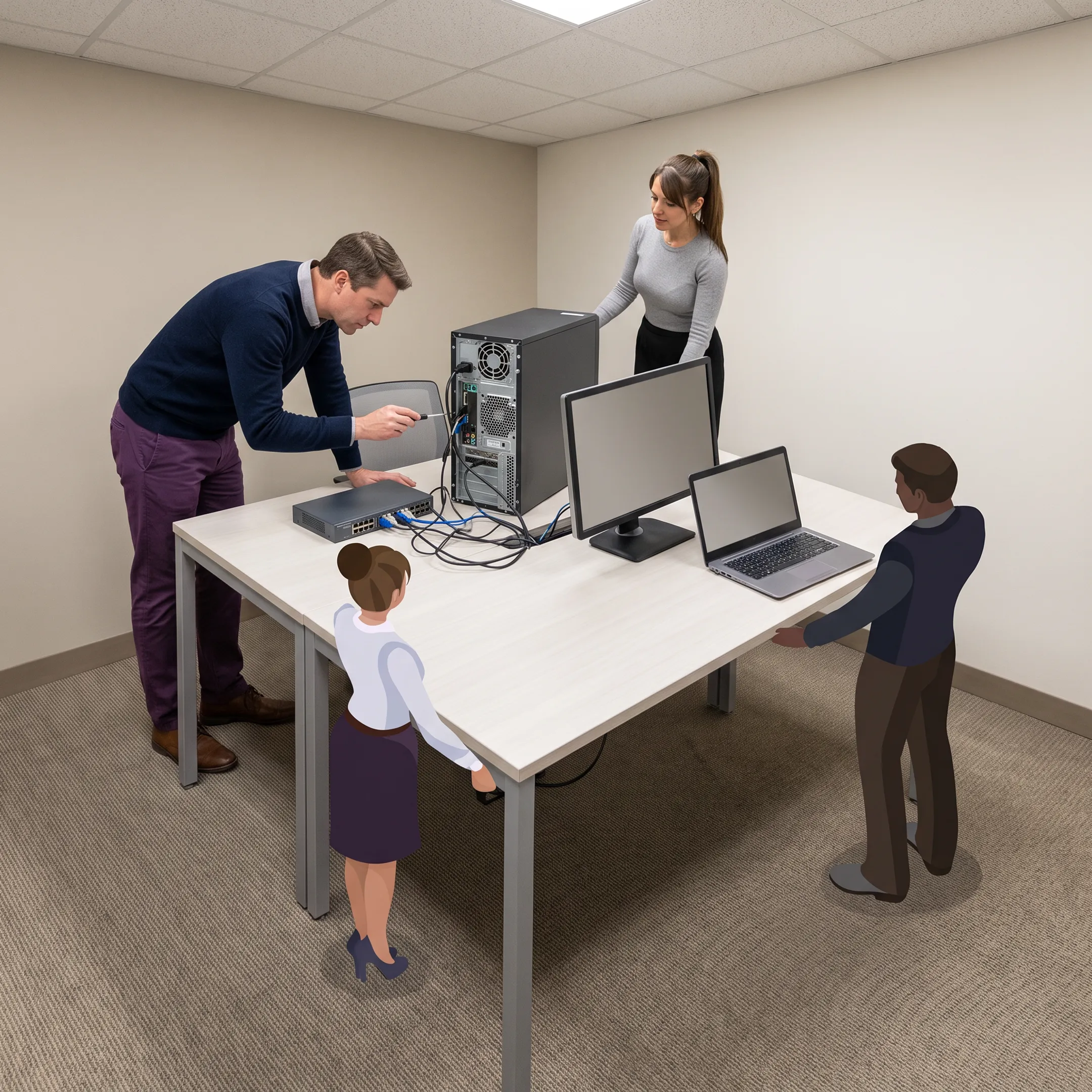 IT technician providing onsite support at a business workstation