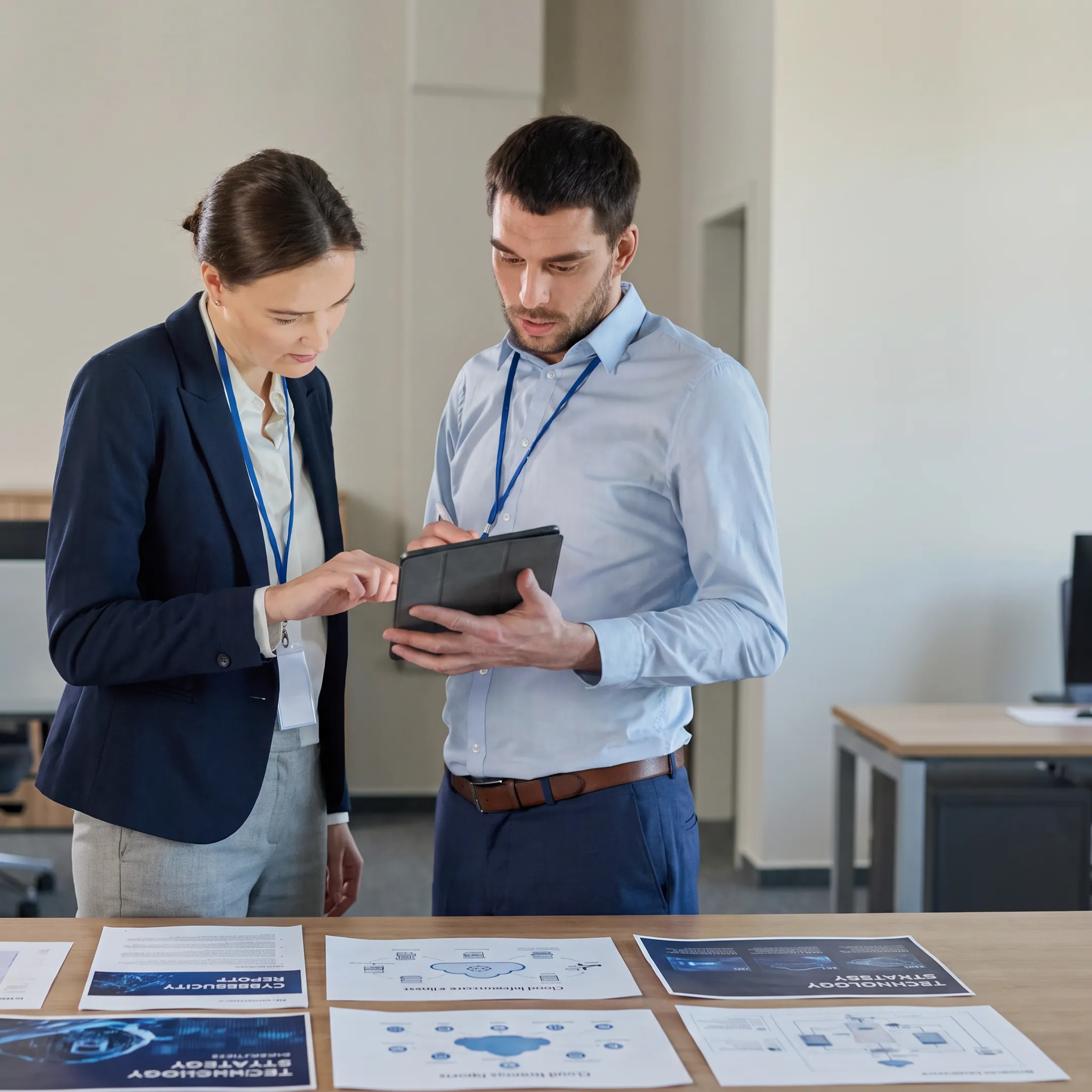 CIO advisor discussing a business technology roadmap with executives in a modern office