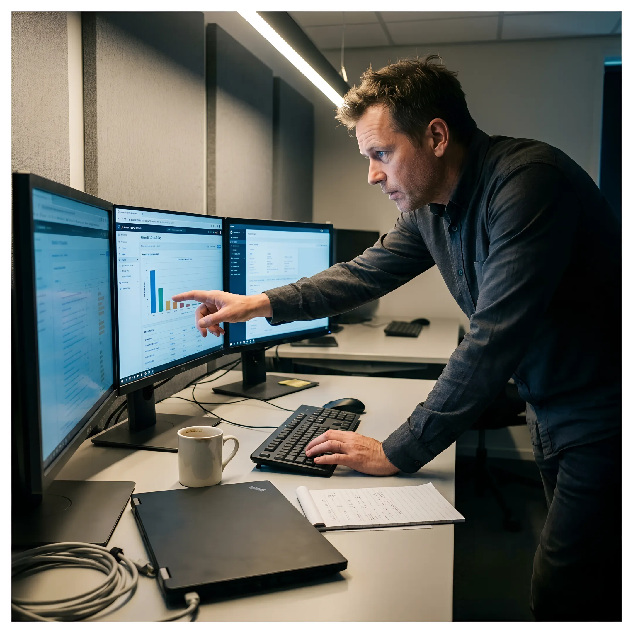 Security specialist analyzing penetration testing findings and vulnerability data