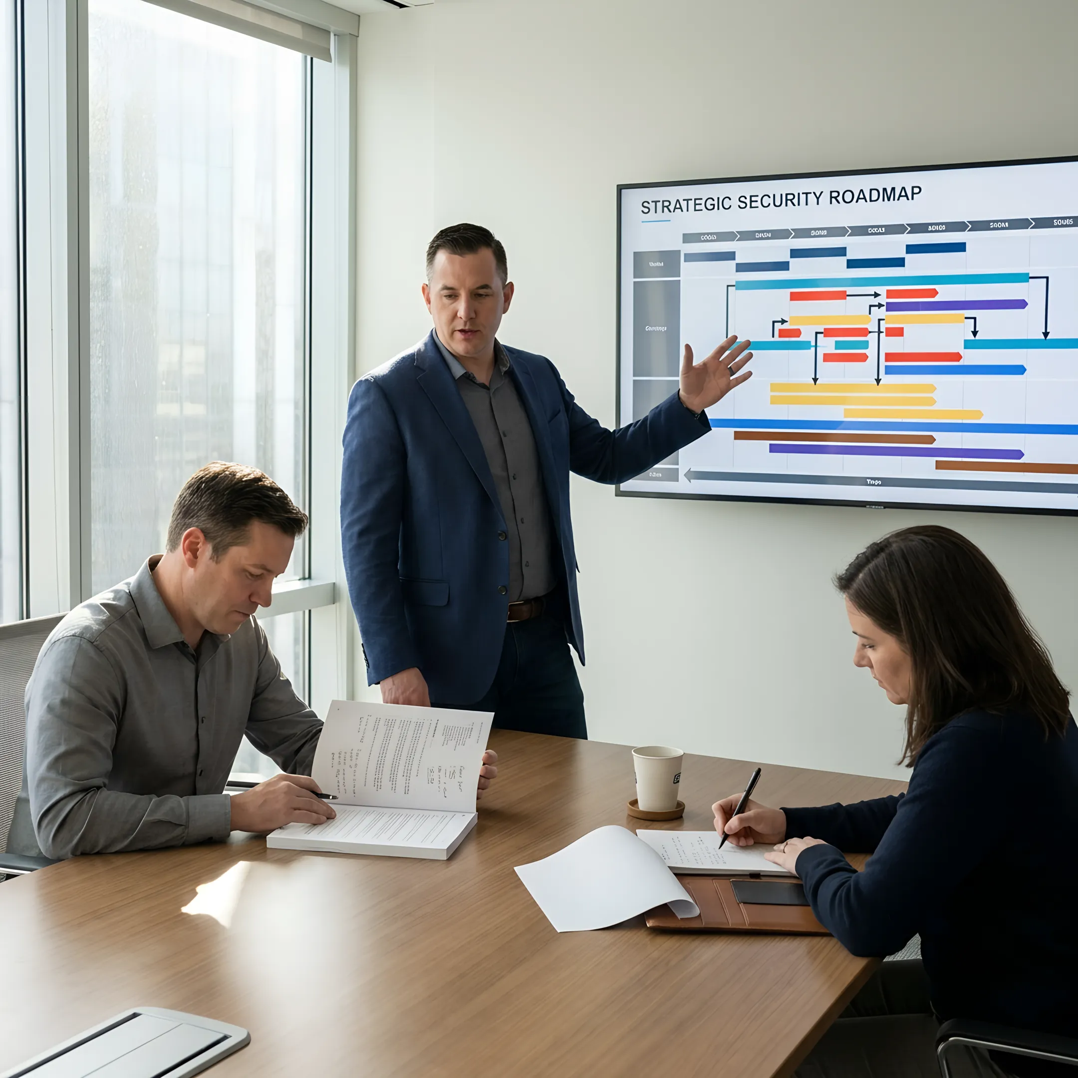 Fractional CISO presenting cybersecurity roadmap to business leaders
