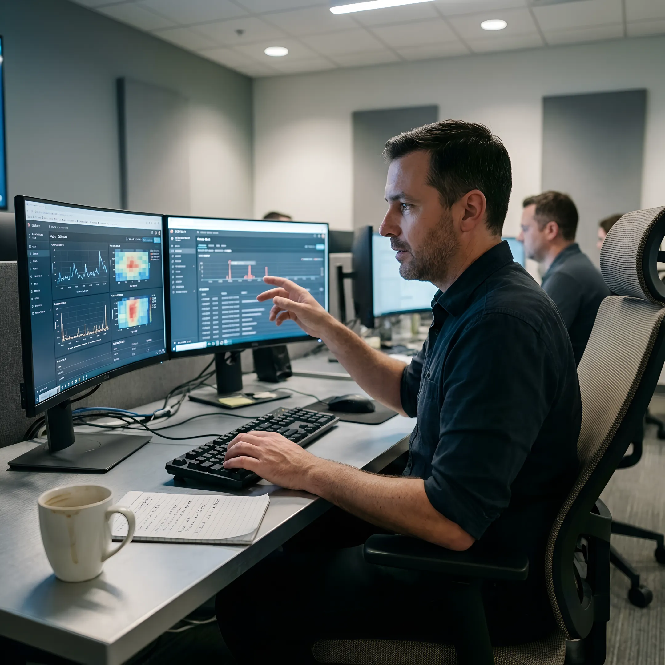 Cybersecurity specialist reviewing threat detection alerts