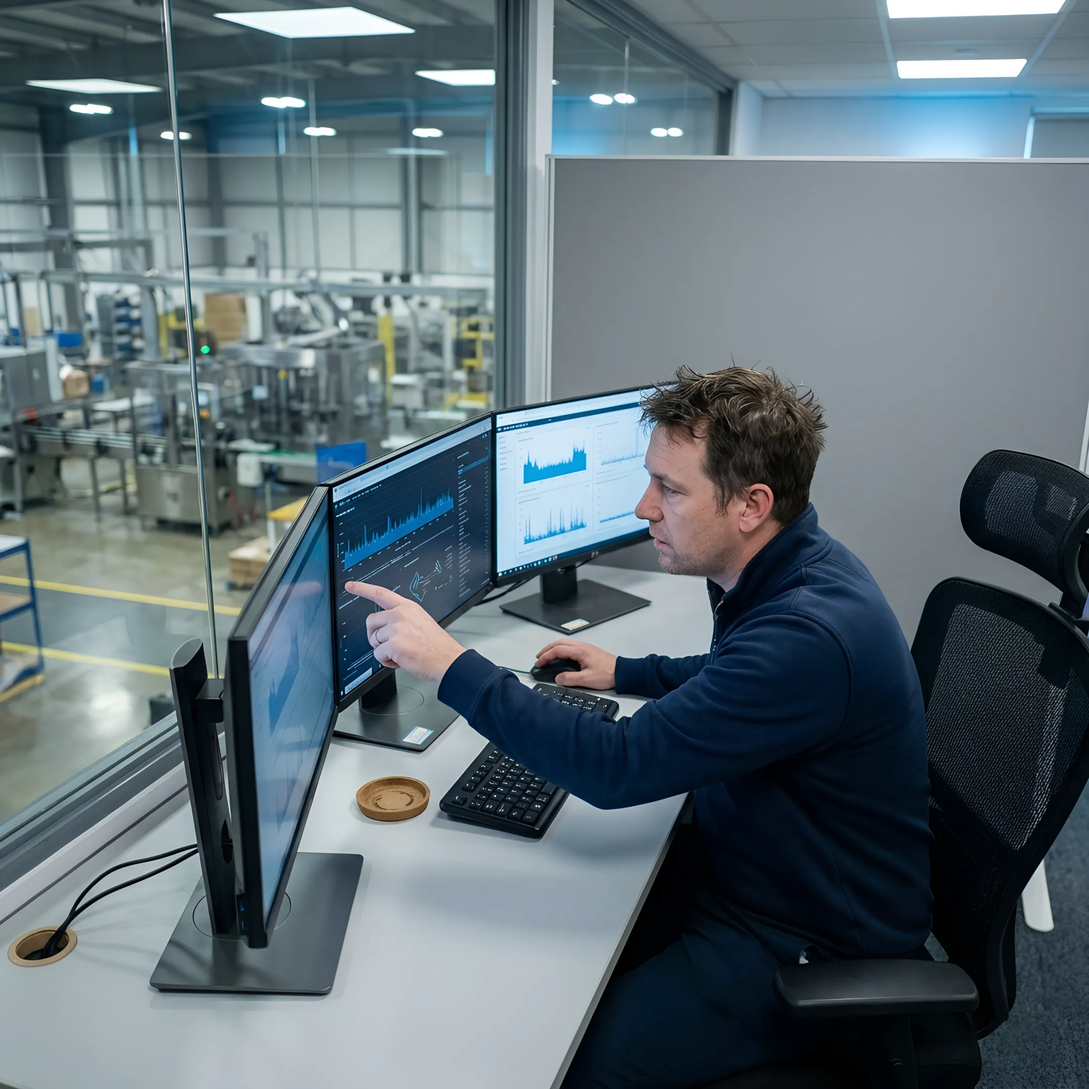 Managed IT professional reviewing manufacturing network security