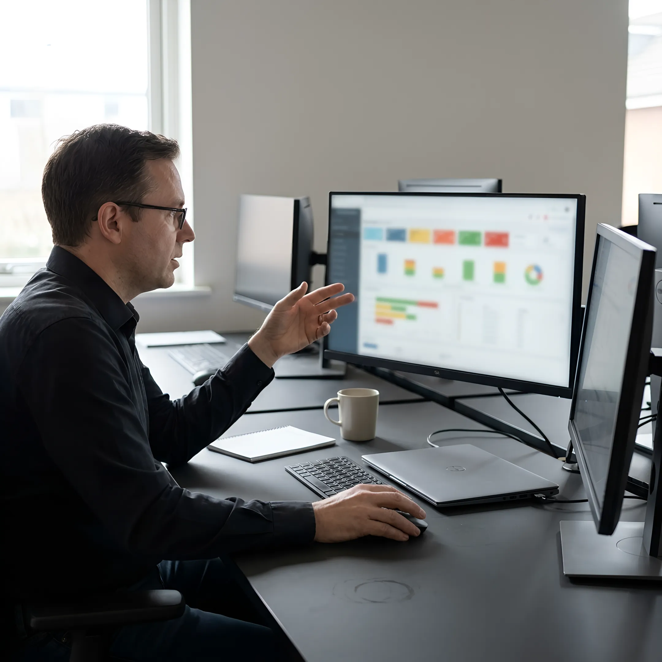 Security analyst examining penetration testing findings and vulnerability priorities