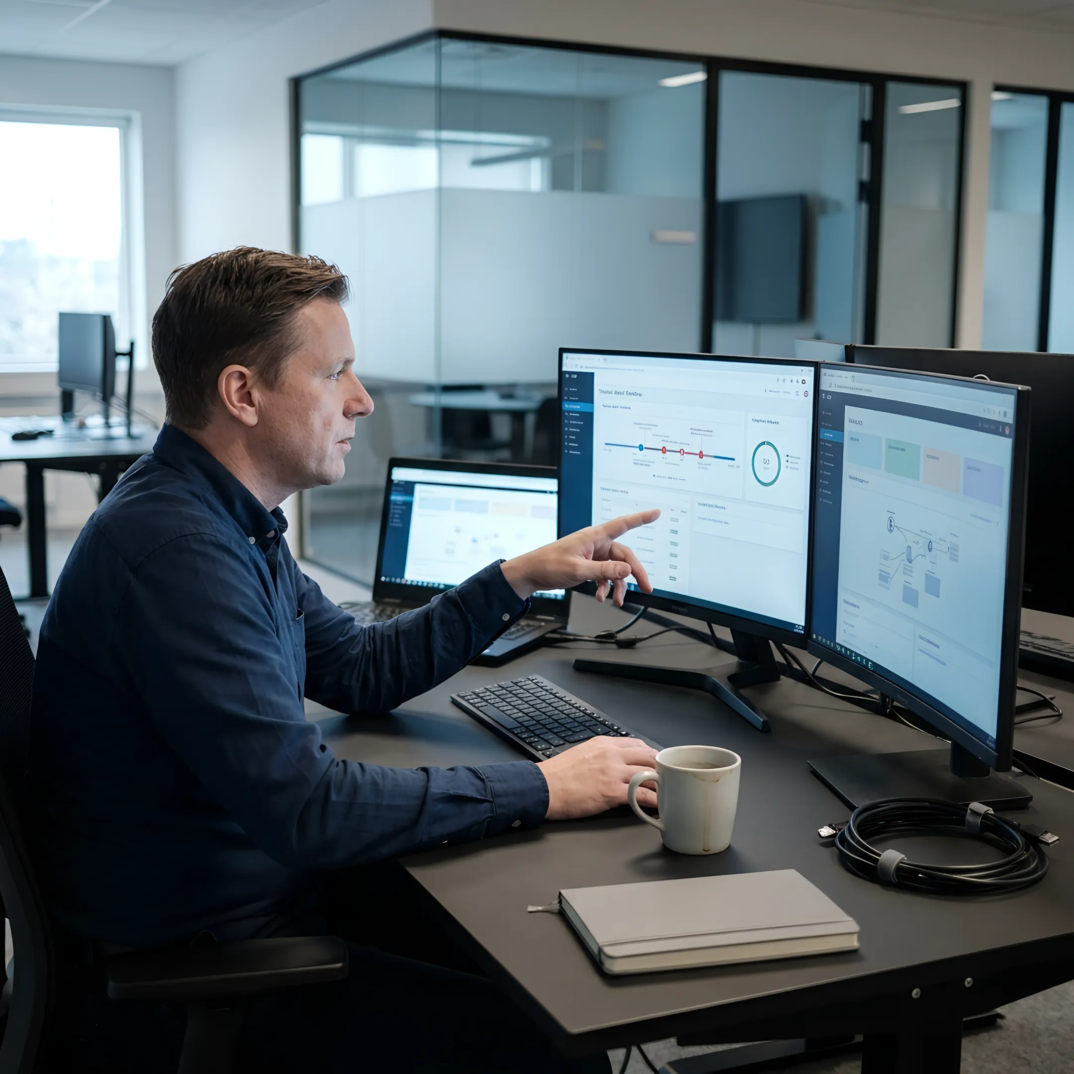 Cybersecurity professional reviewing threat detection dashboard