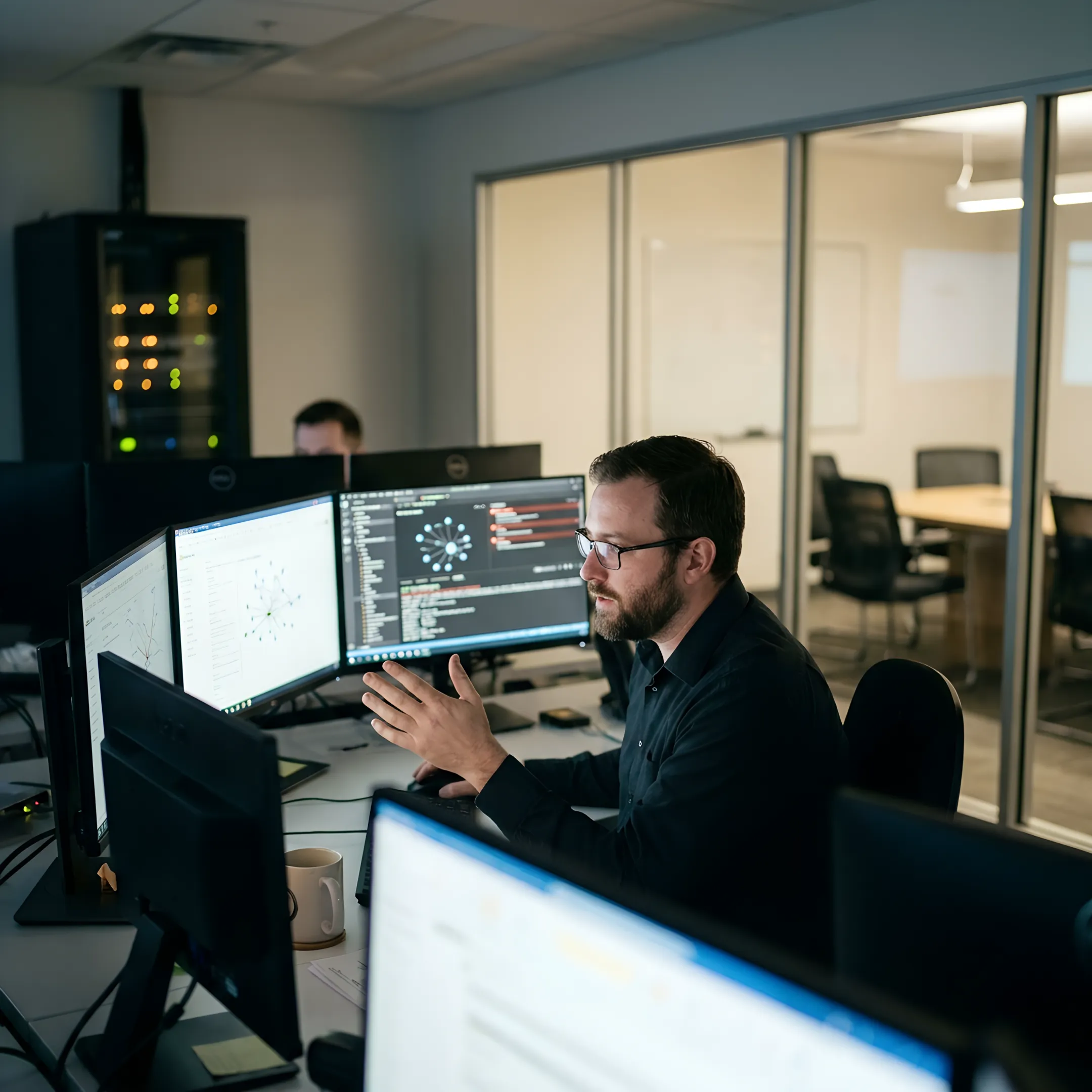 Technician managing secure cloud and network infrastructure