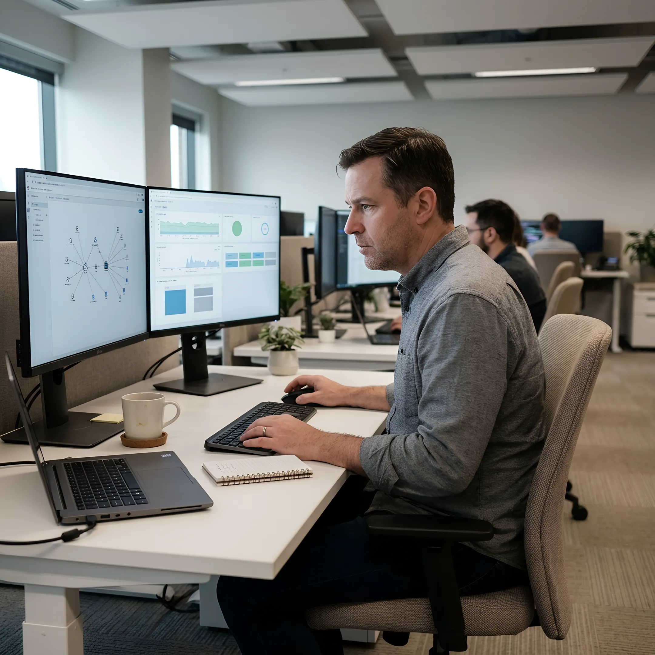 IT professional reviewing secure business network systems