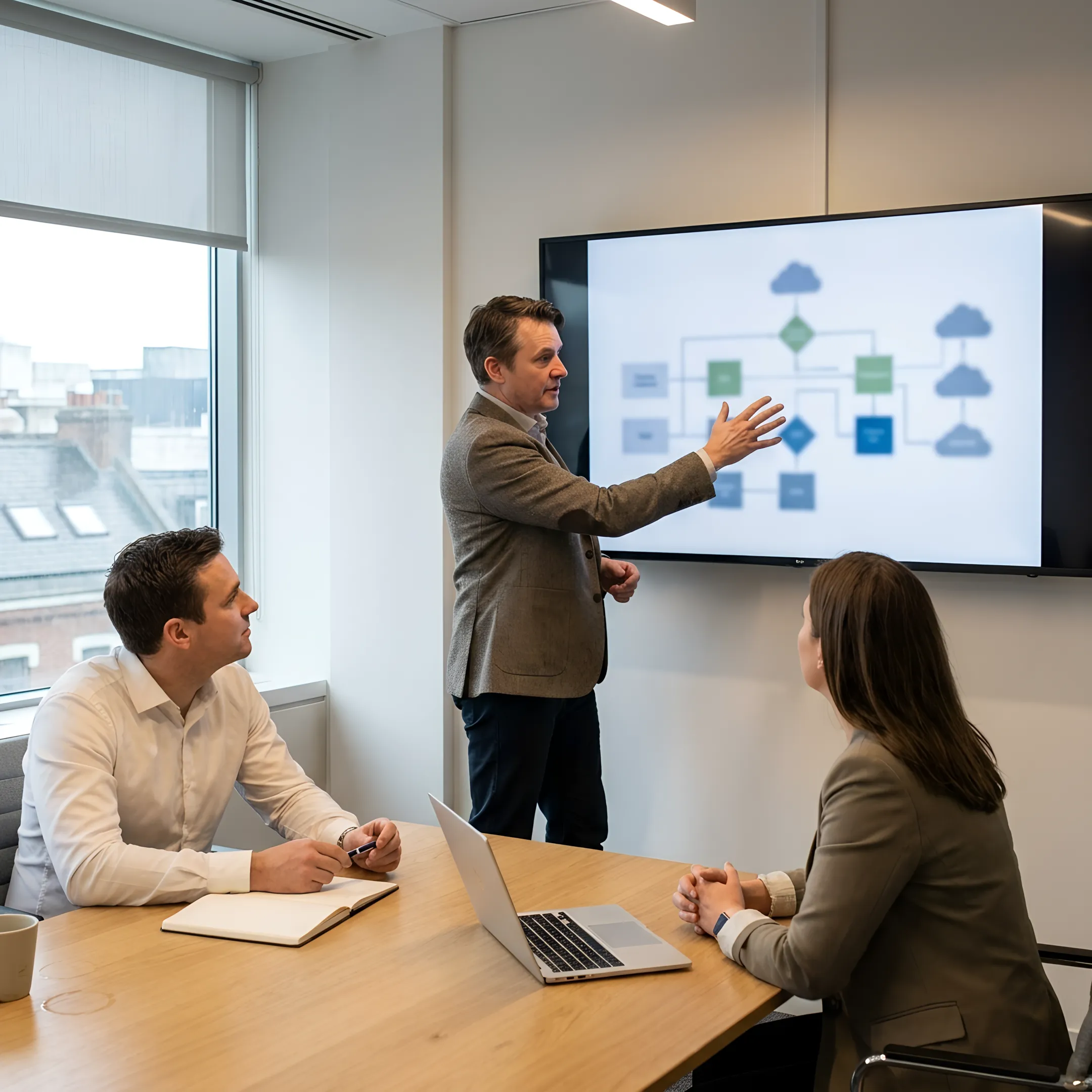 IT consultant presenting a technology roadmap to business leaders