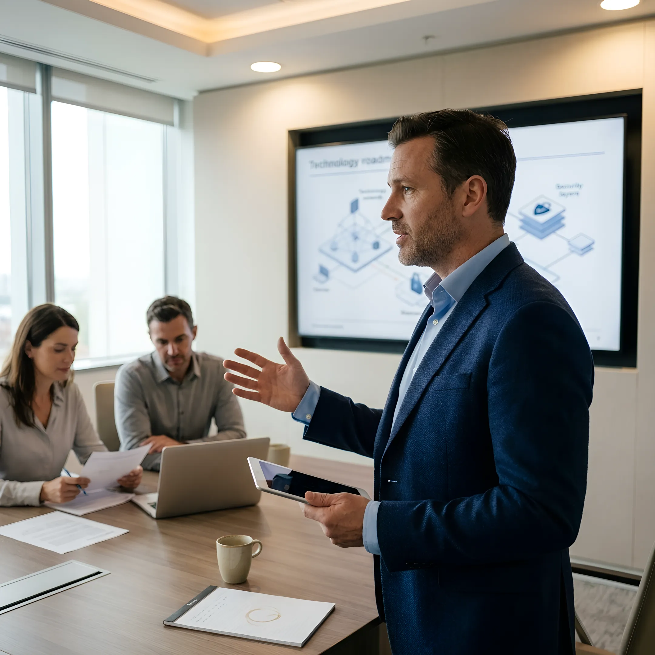Technology advisor presenting a strategic IT roadmap to business executives