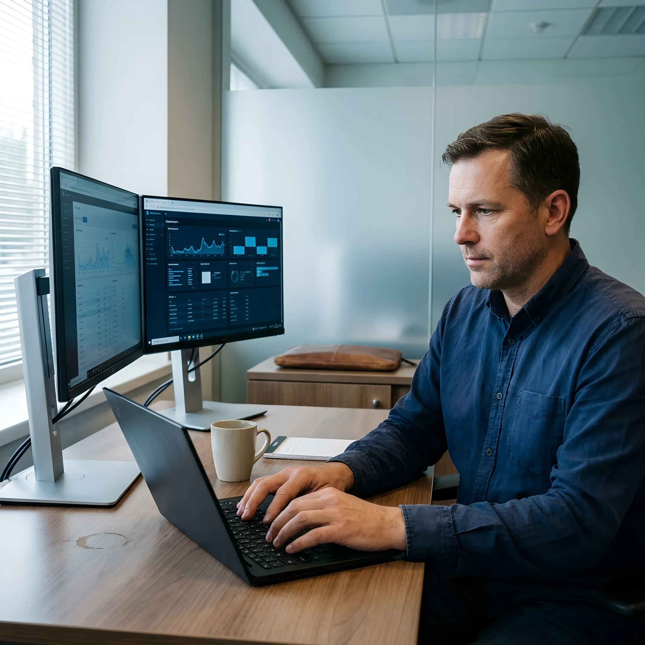 IT security technician configuring digital firewall protocols