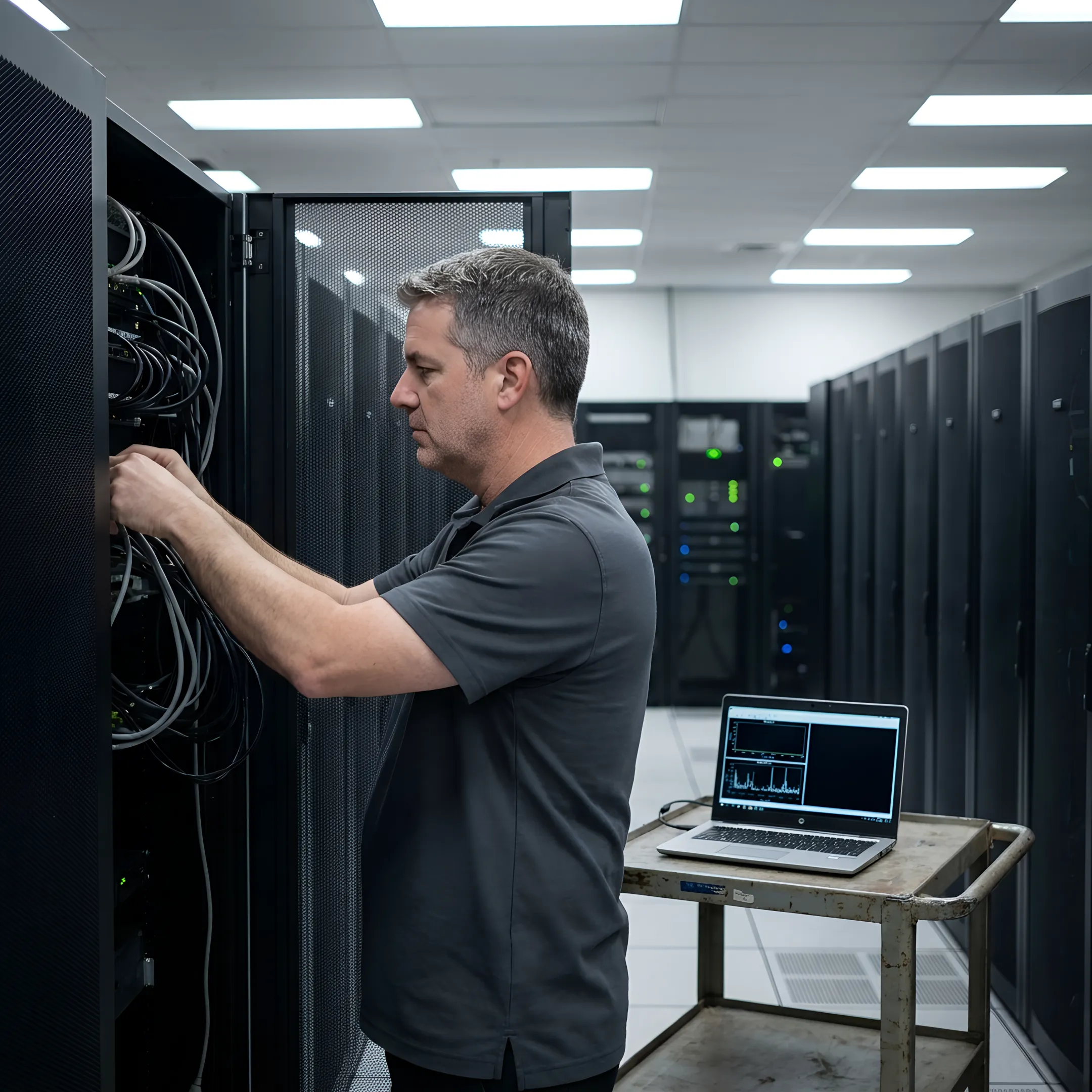 Network engineer configuring cloud server infrastructure