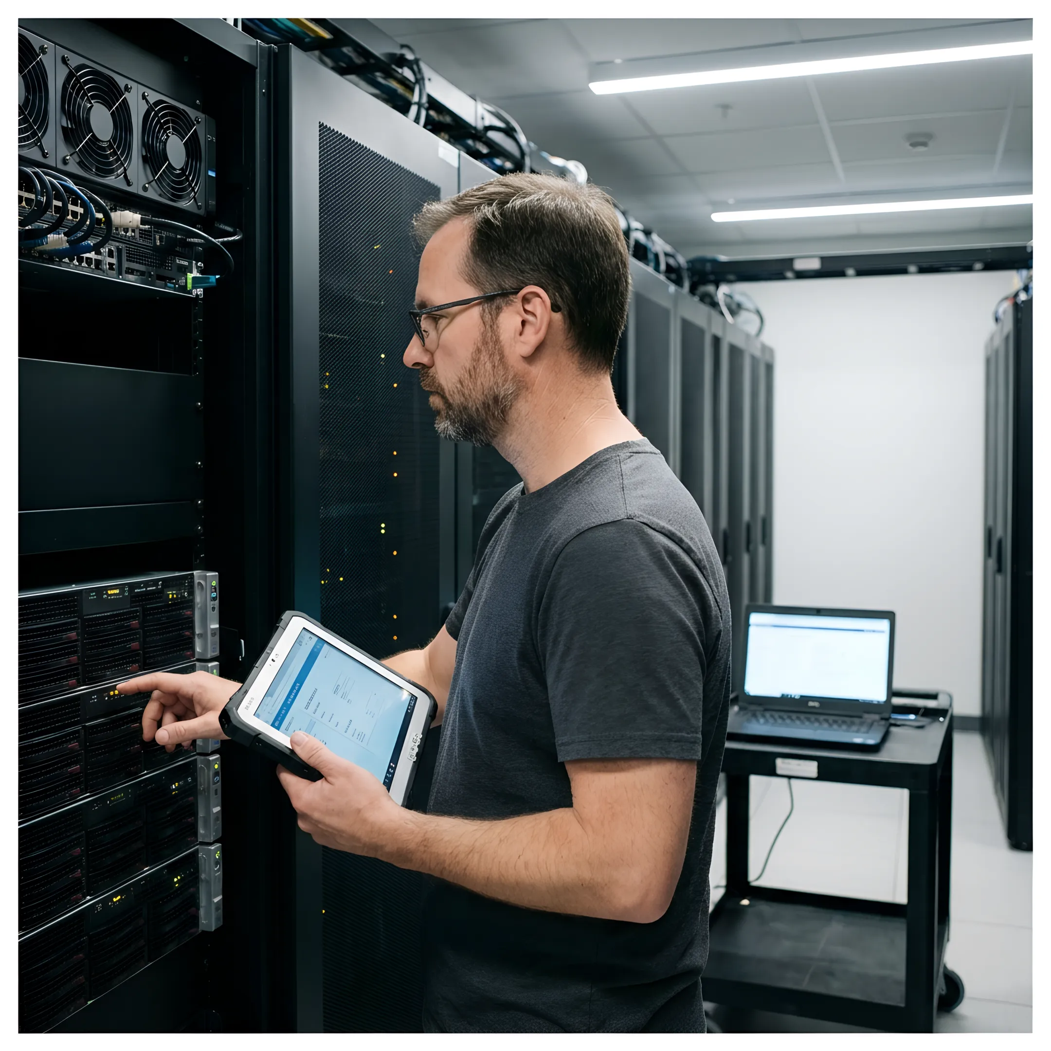 Cybersecurity engineer securing enterprise servers in San Jose data facility