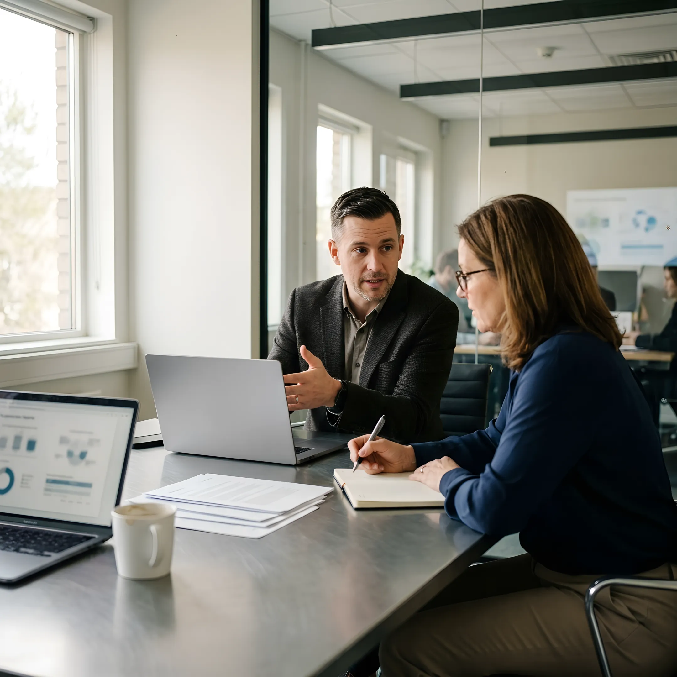 IT consultant reviewing enterprise technology strategy with business executive