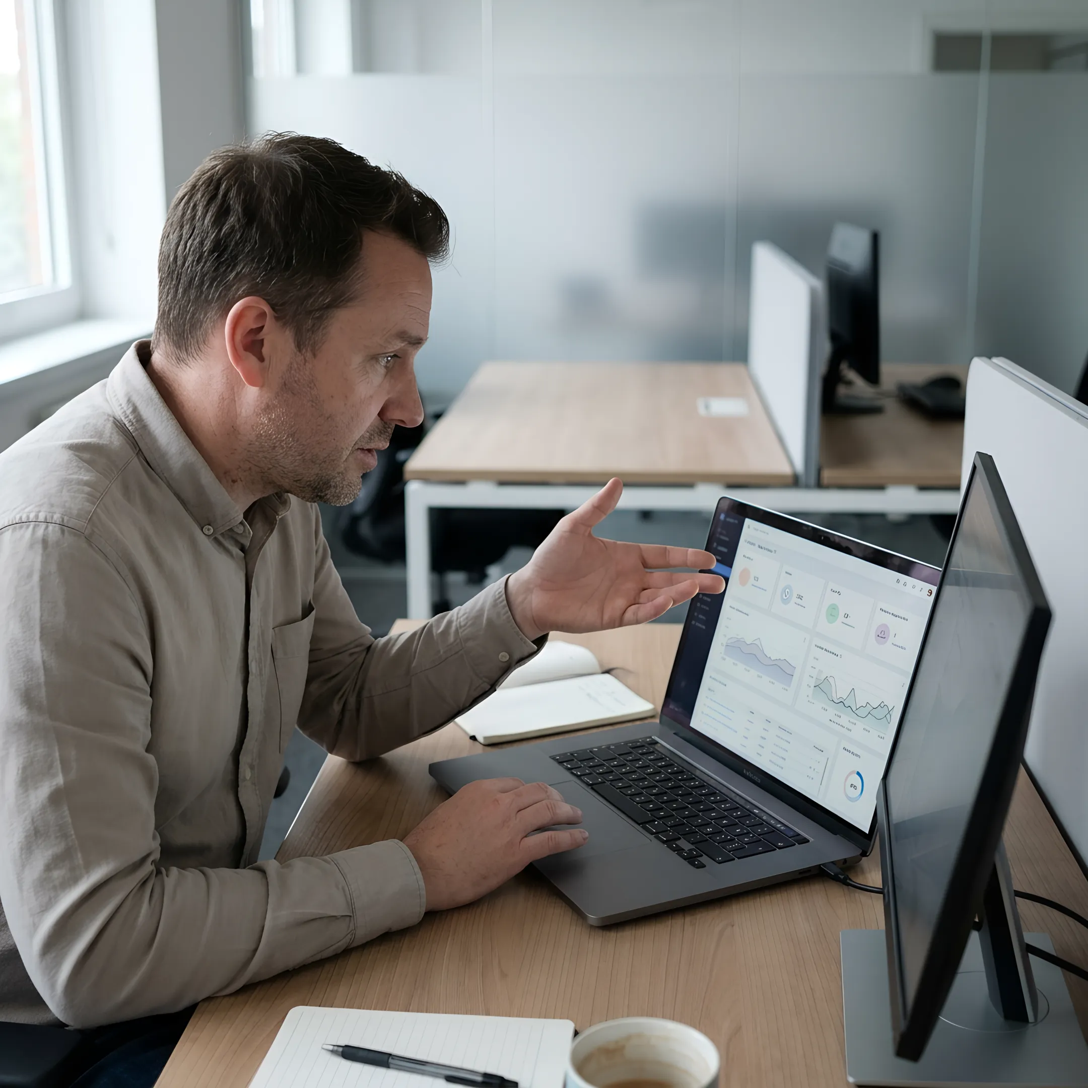 IT specialist reviewing network security diagnostics on laptop
