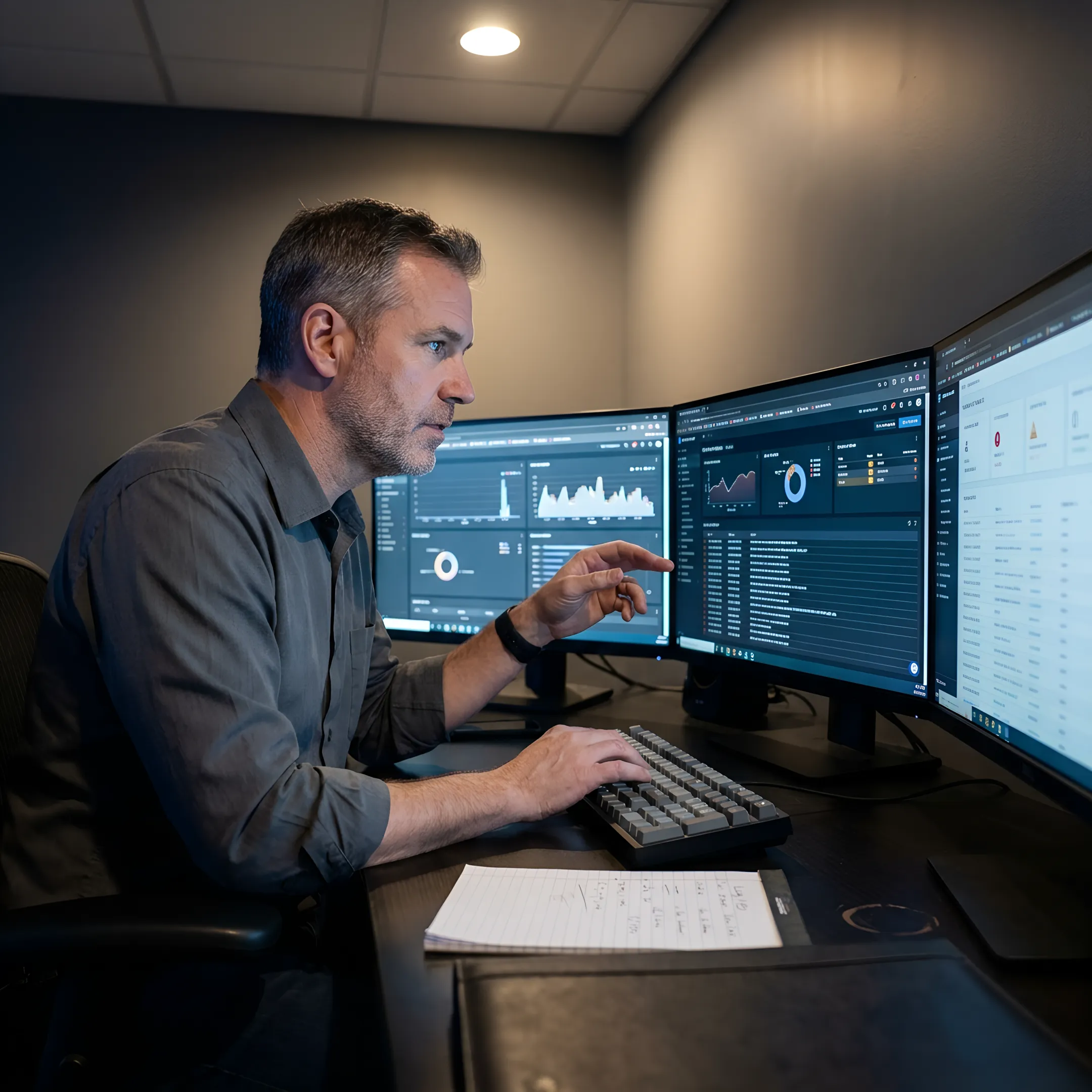 Incident response specialist analyzing breach activity