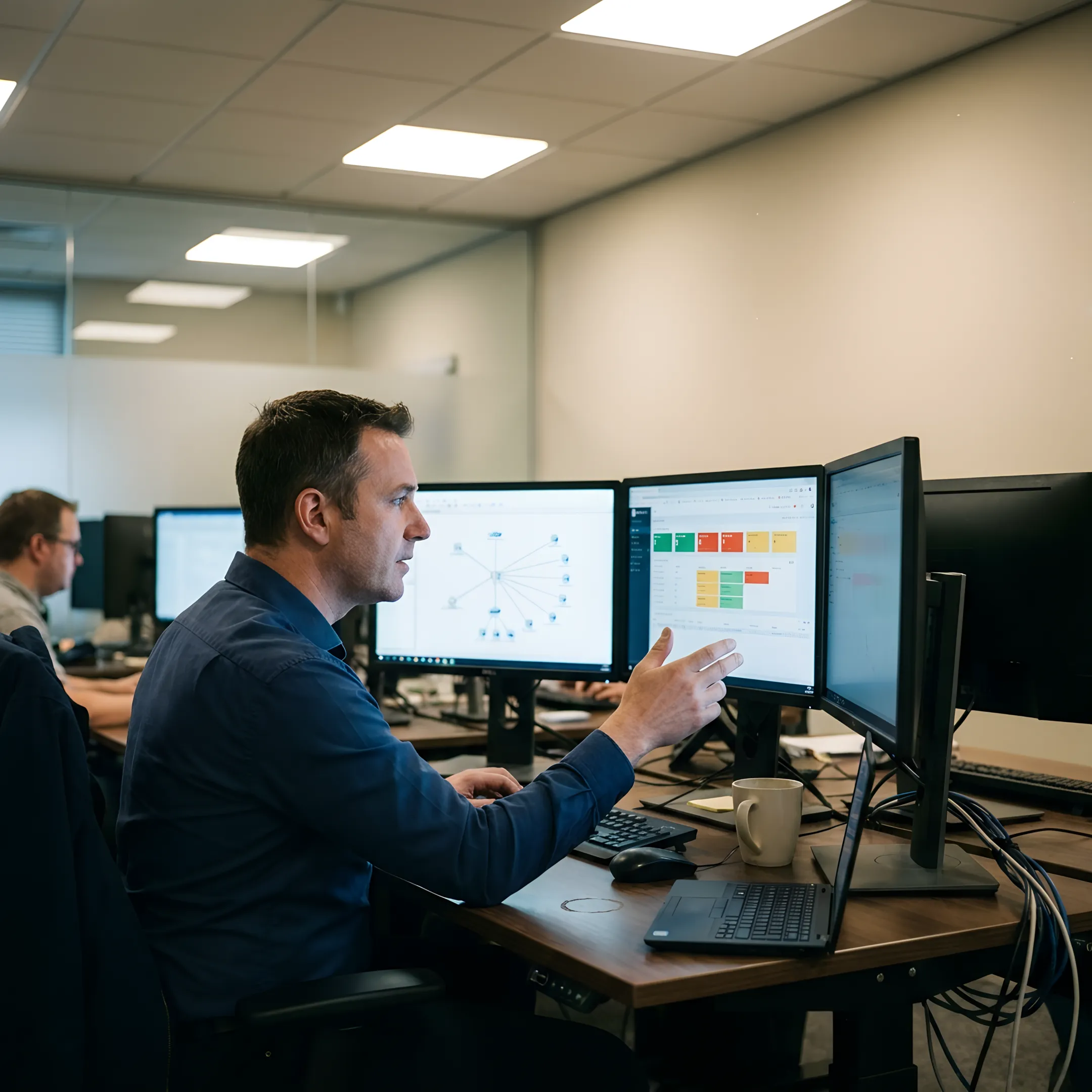 Technician reviewing business IT systems