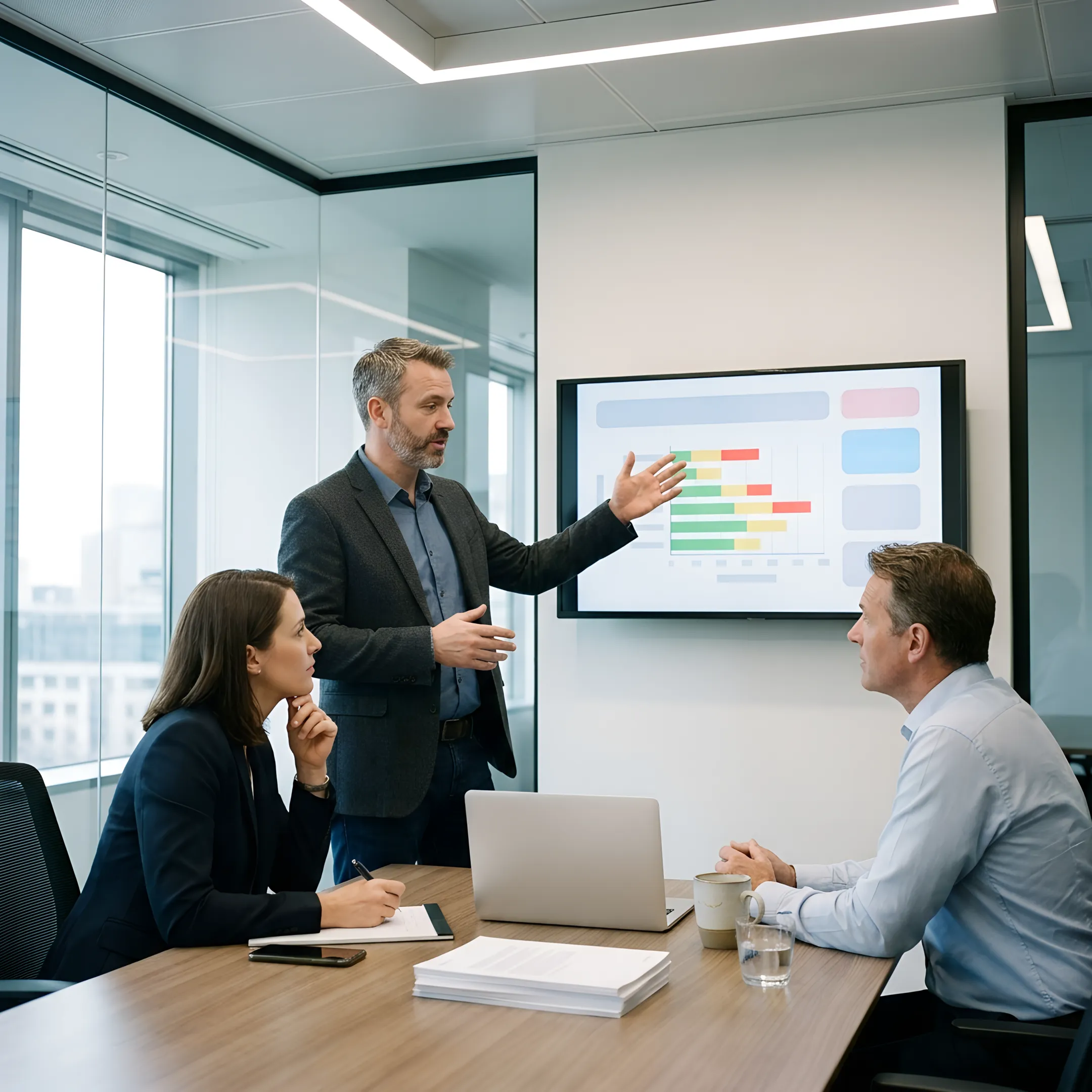 Security consultant reviewing cyber risk strategy