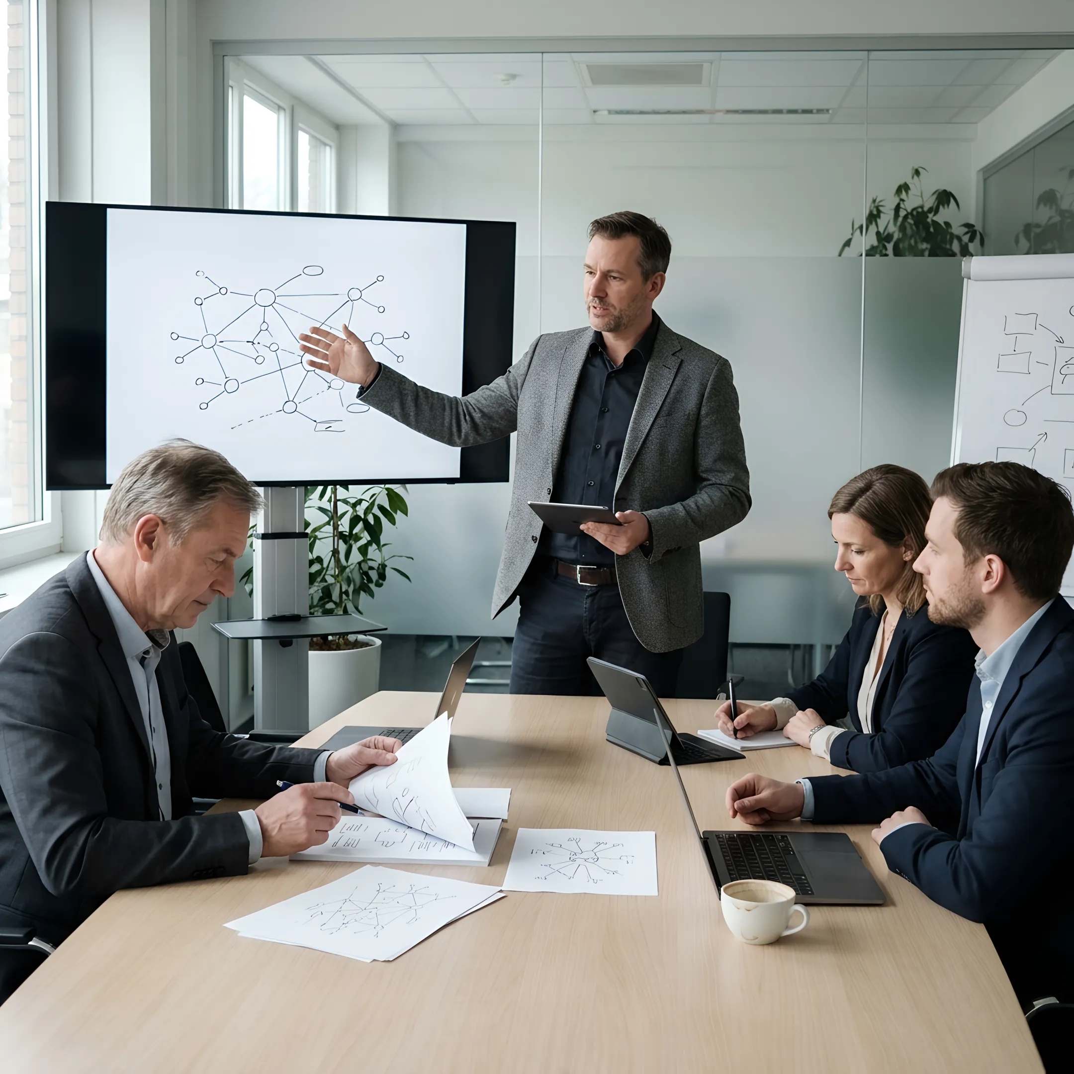 Consultant explaining cloud migration benefits to a business team