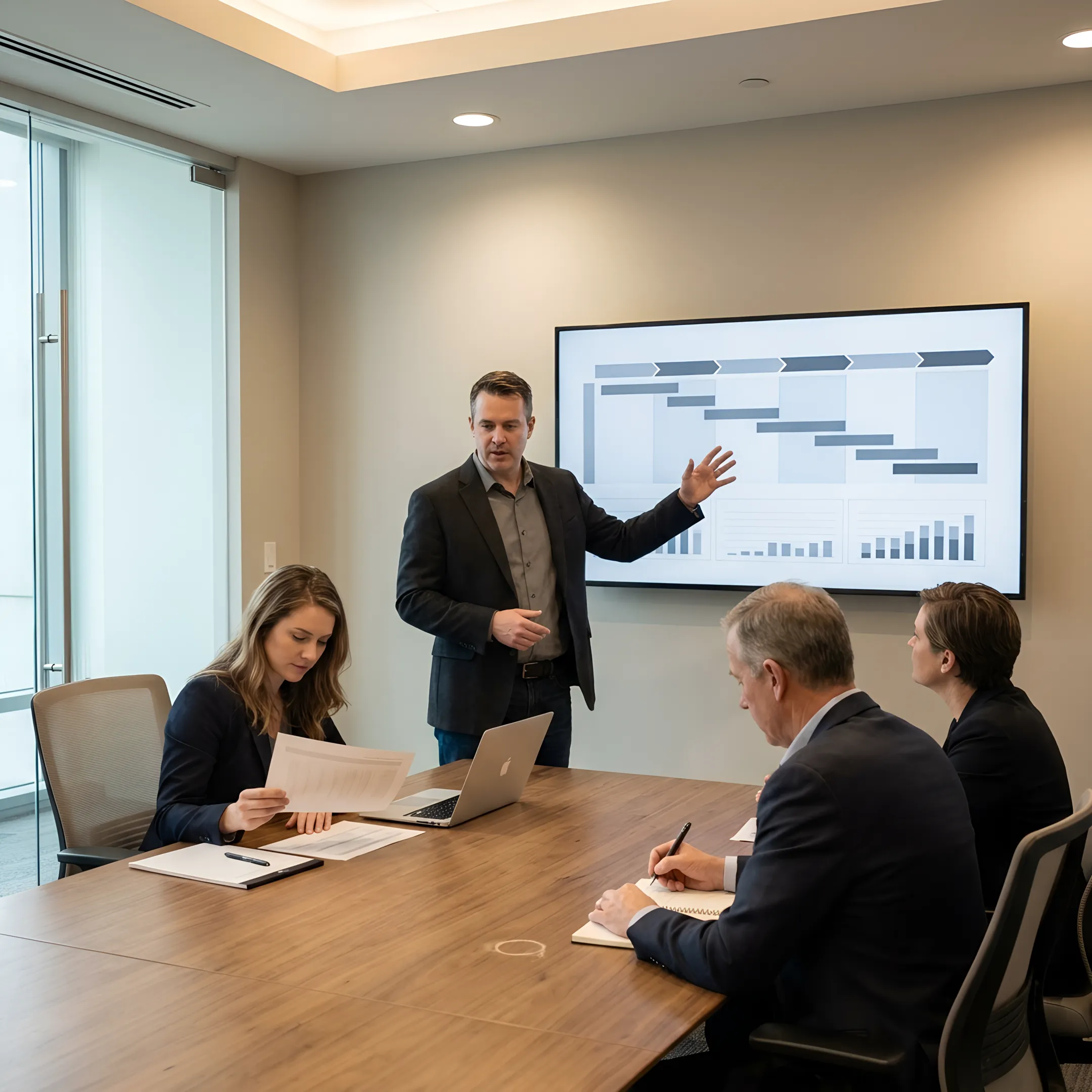 IT consultant presenting a technology roadmap to business leaders