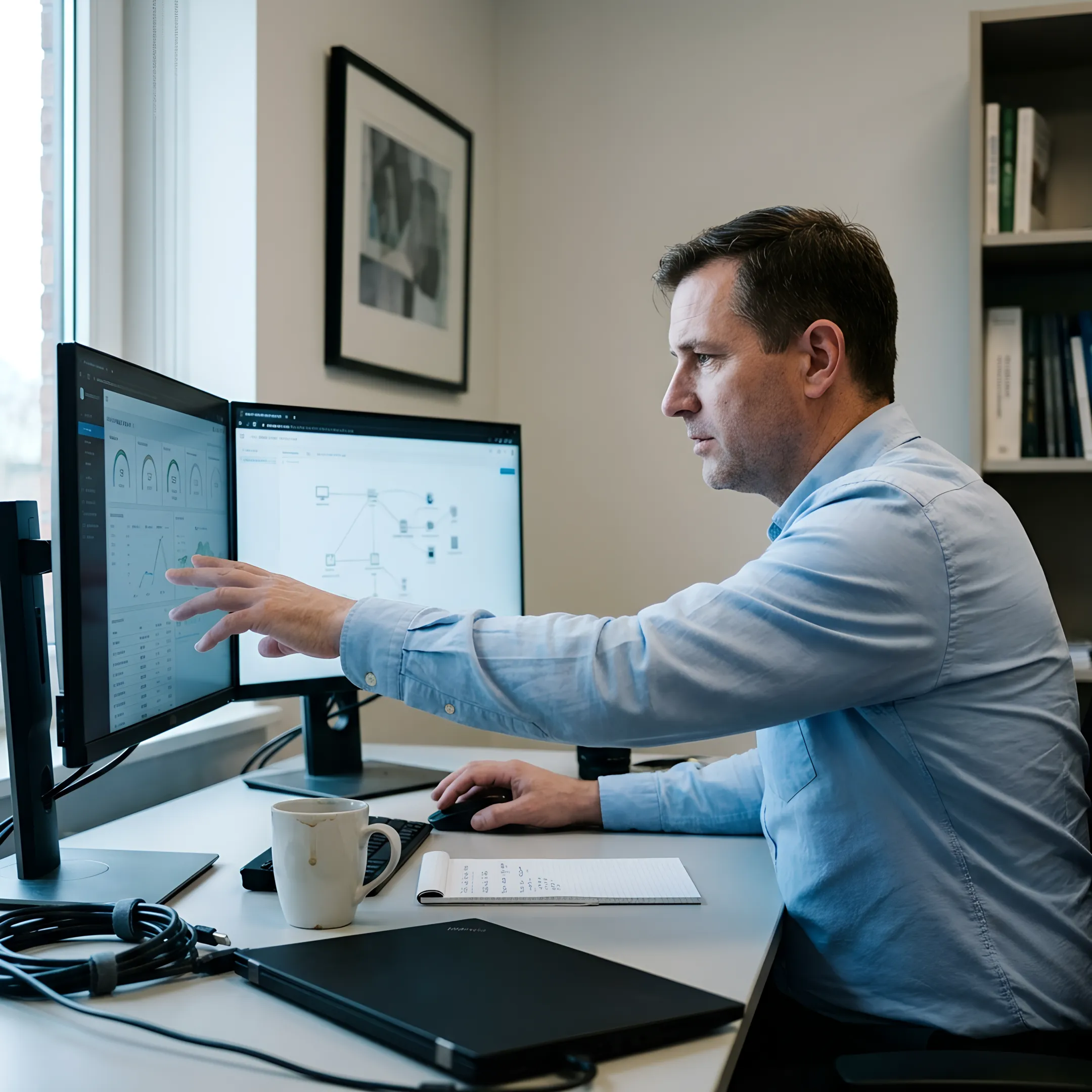 Technician reviewing secure IT infrastructure