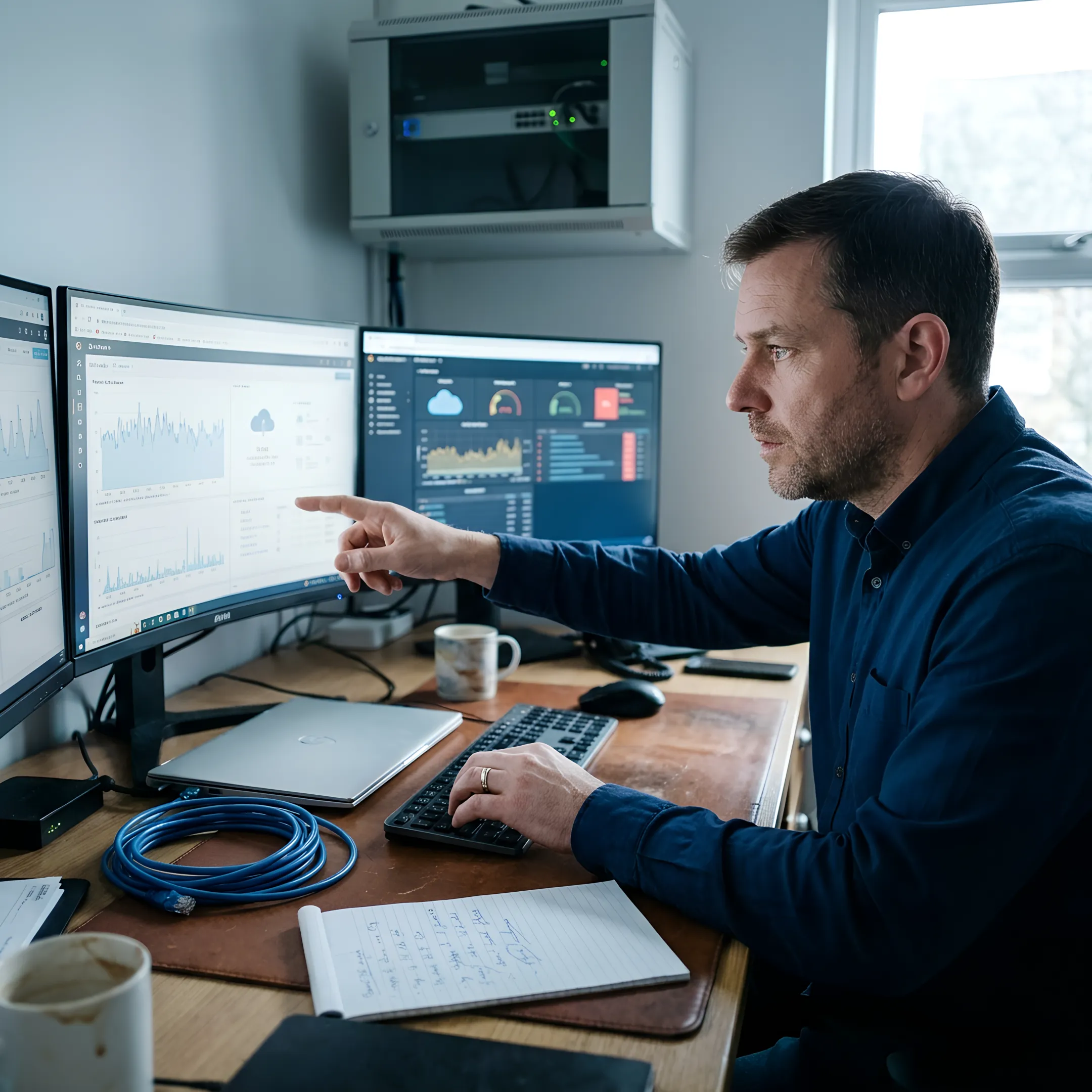 Technician reviewing managed IT infrastructure
