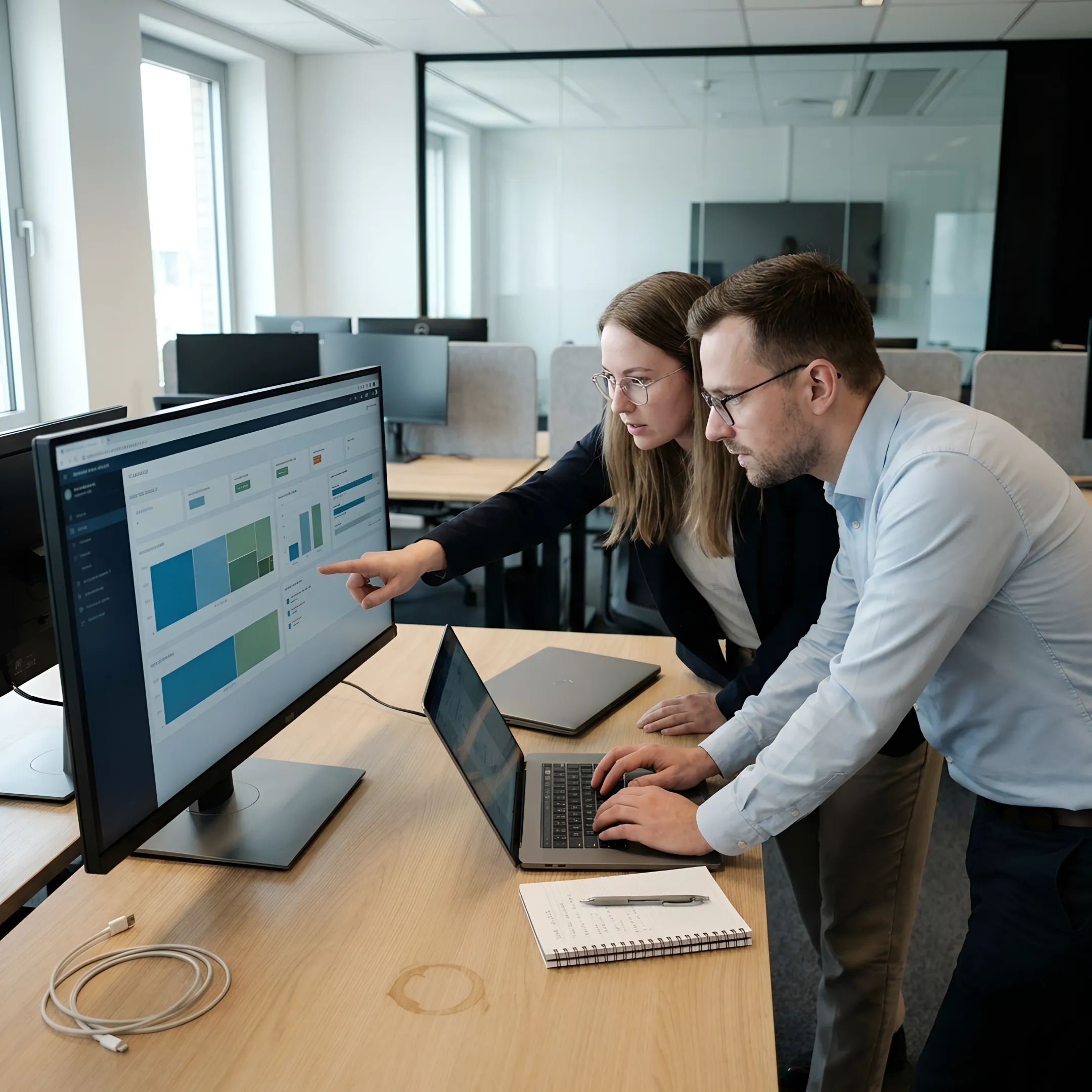 Financial IT team reviewing automated workflows