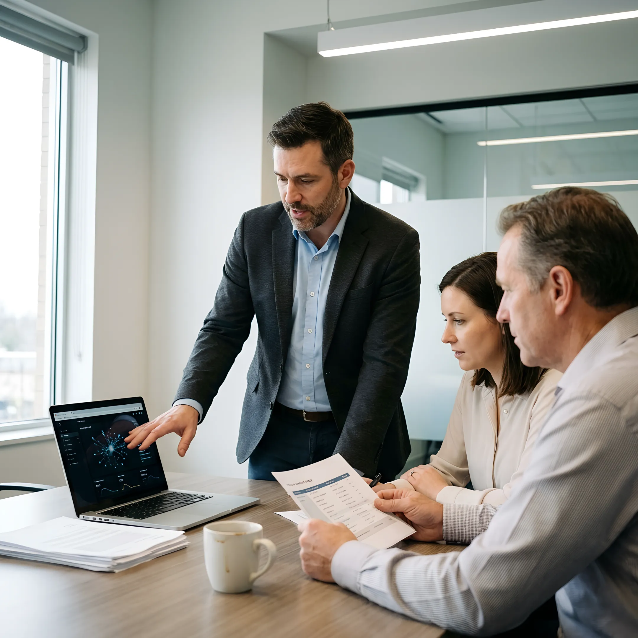 IT consultant reviewing systems with business team