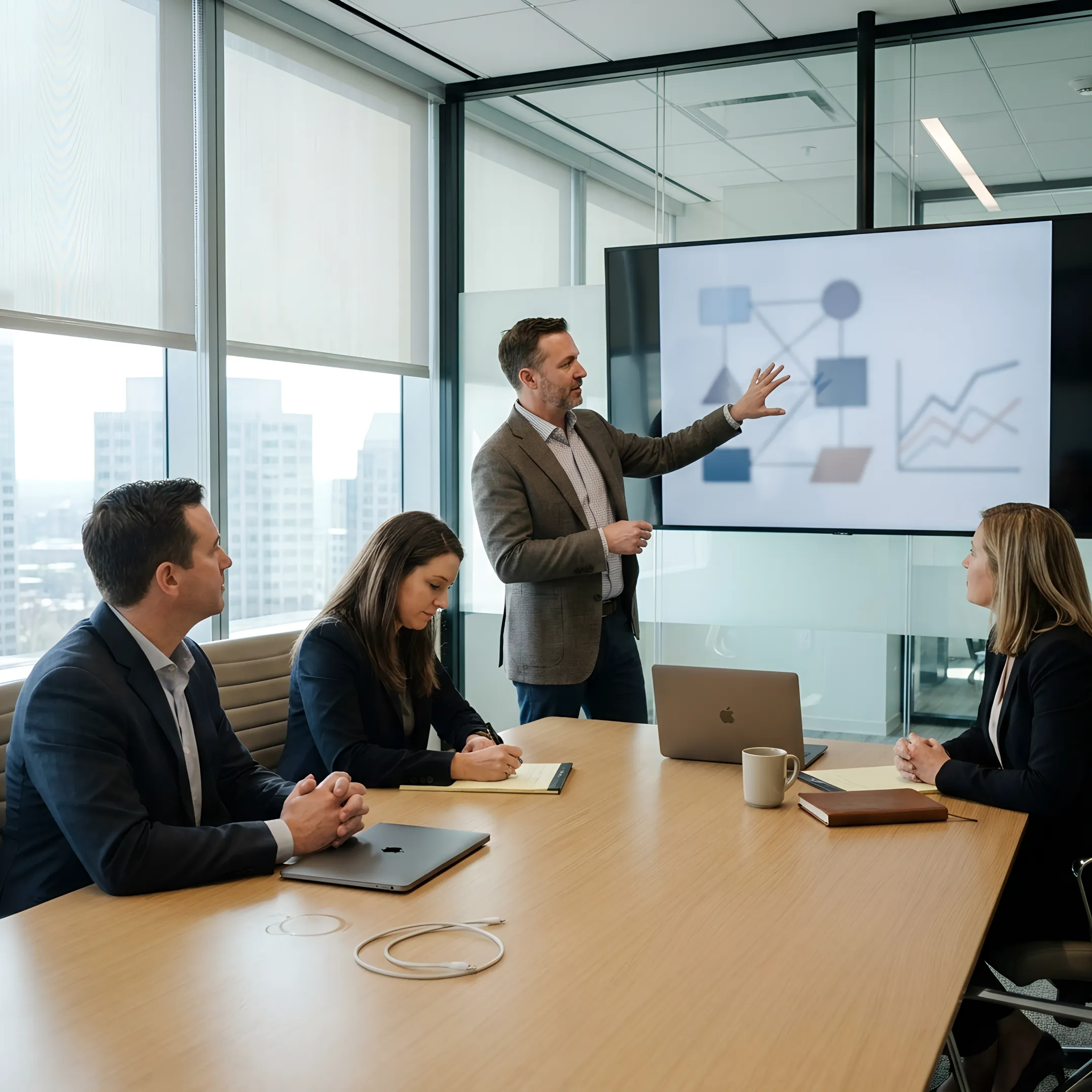 IT consultant presenting technology strategy to business team
