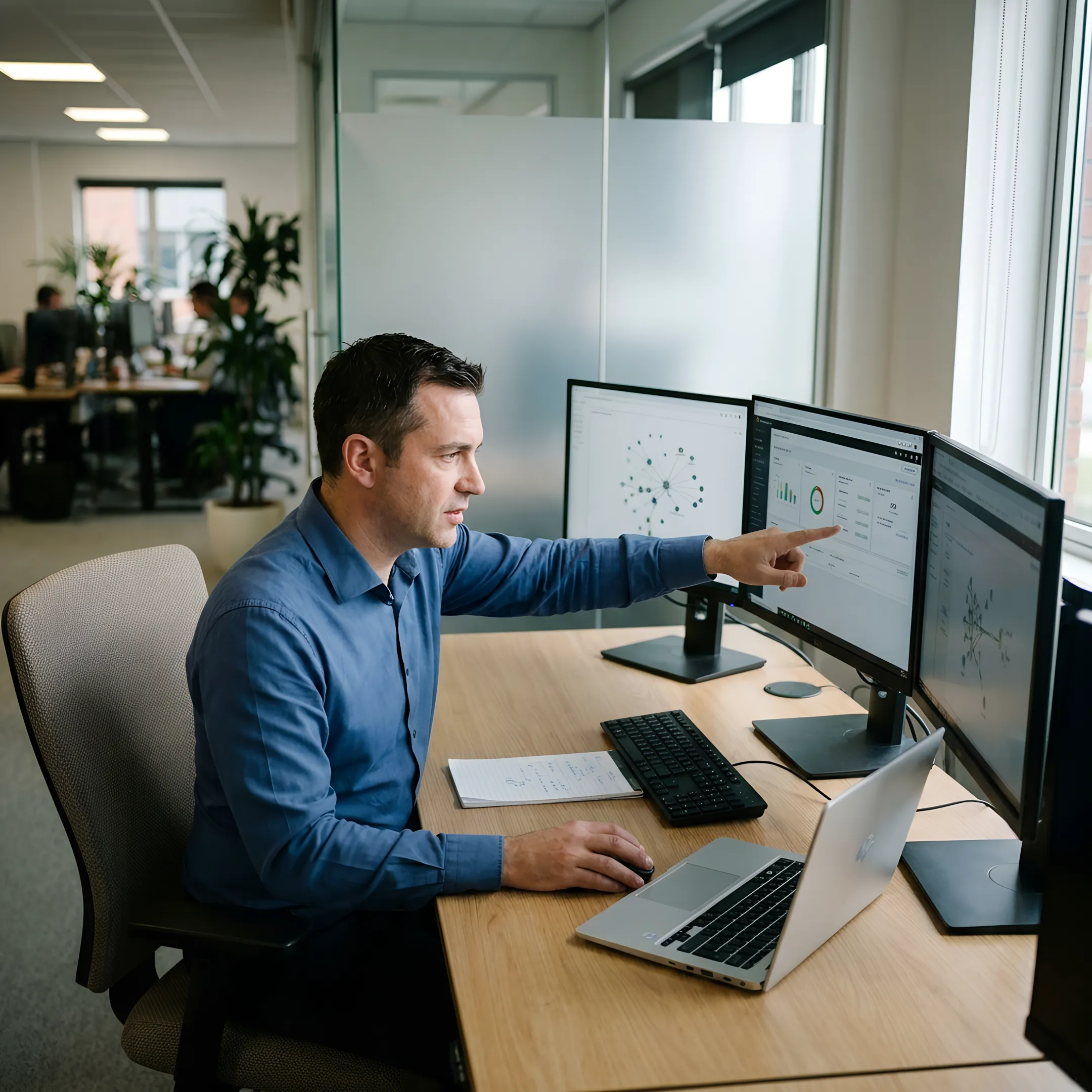 Cybersecurity specialist reviewing business security systems