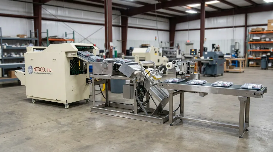 NEDCO E-Z Fold modular t-shirt folding and bagging equipment product line