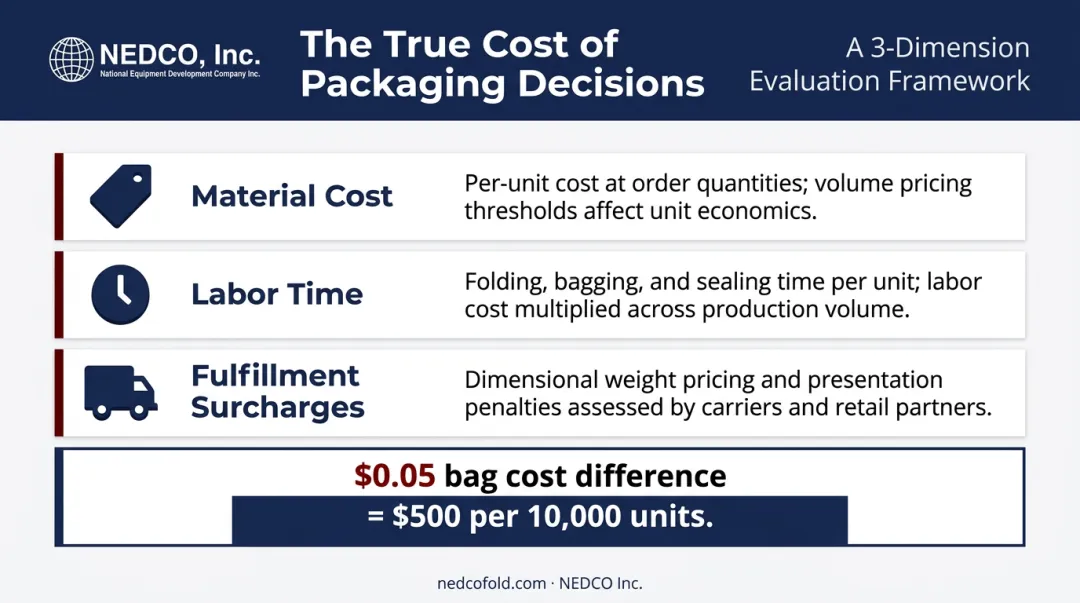Three-dimension cost per unit evaluation framework for high-volume t-shirt packaging
