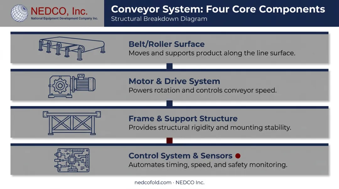 Four core components of a textile conveyor system diagram