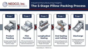 5-step pillow packing machine process flow from feeding to discharge