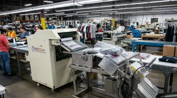 E-Z Fold automated garment folding and bagging system on production floor