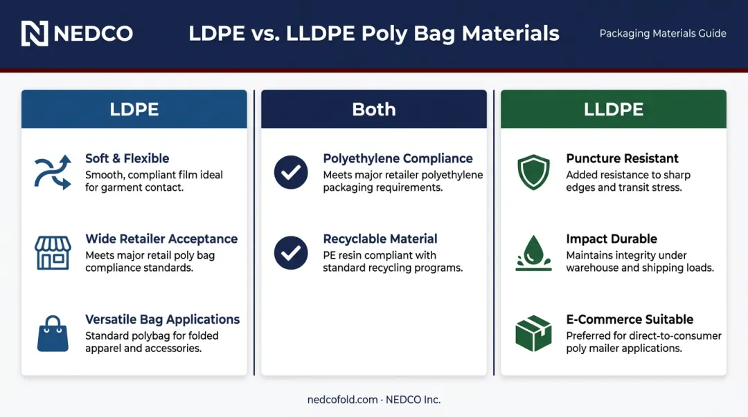 LDPE versus LLDPE poly bag properties comparison for apparel packaging compliance