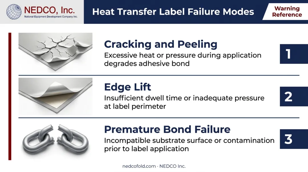 Three common heat transfer label failure modes cracking peeling and edge lift