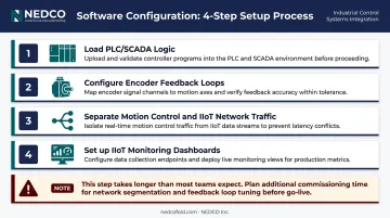 Smart conveyor PLC software configuration steps encoder feedback and network separation