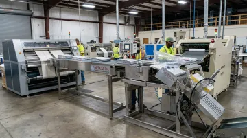 NEDCO automatic conveyor system integrated with folding labeling bagging sealing equipment