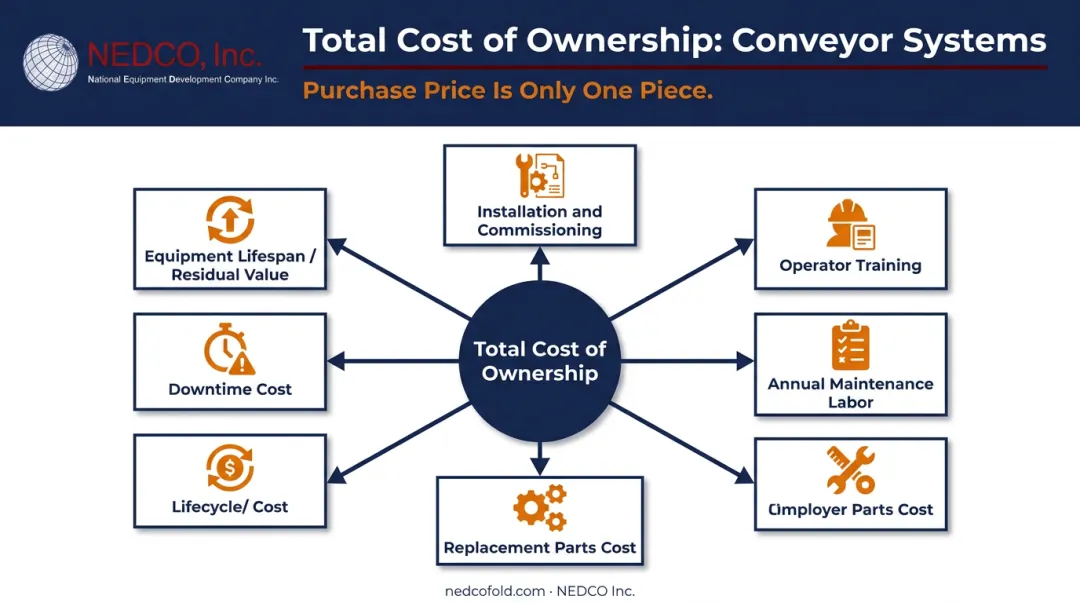 Total cost of ownership conveyor system components breakdown comparison infographic
