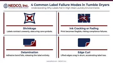 Four tumble dryer label failure modes shrinkage delamination ink cracking edge curl