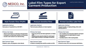 Three label film types for export garments heat transfer pressure-sensitive printed comparison