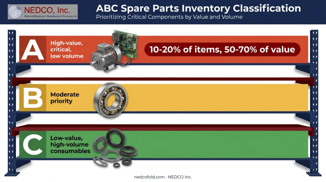 ABC classification of spare parts inventory by value and criticality
