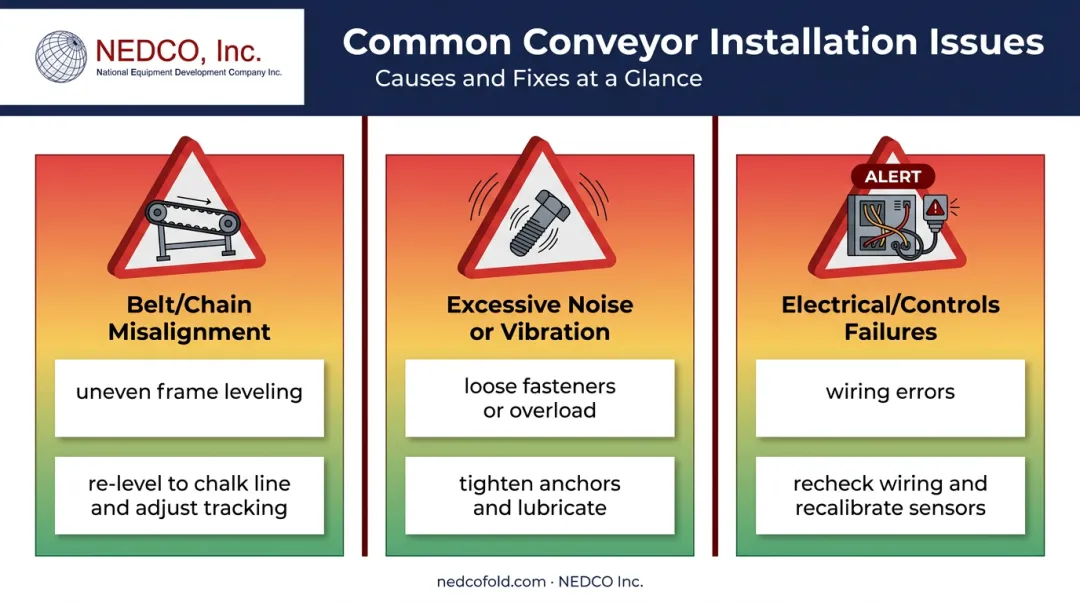 Common conveyor installation problems causes and fixes comparison chart