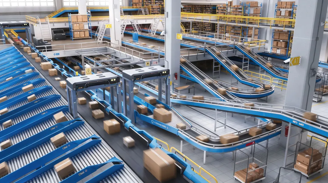 High-speed sortation conveyor routing parcels to multiple outbound destination lanes