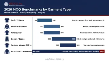 2026 apparel MOQ benchmarks by garment category and primary production driver