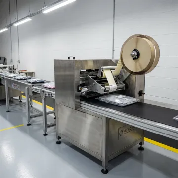 Automatic labeling machine in an industrial packaging facility