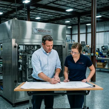 Engineers planning a custom conveyor system