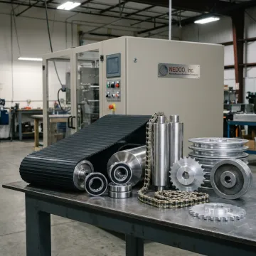 Replacement conveyor components on a workbench